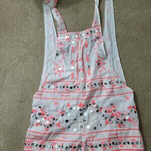 Juliet Dunn Romper Embroidered Sleeveless White and Neon Red On
